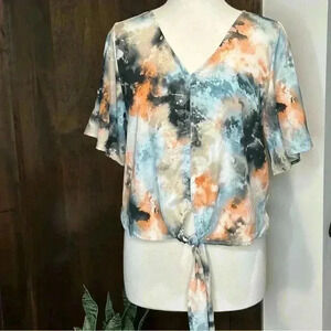 Peach love California blouse women’s Soze Small tie dye water color top